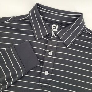 FootJoy FJ Long Sleeve Golf Polo Mens Large Shirt Black White Stripe Polyester